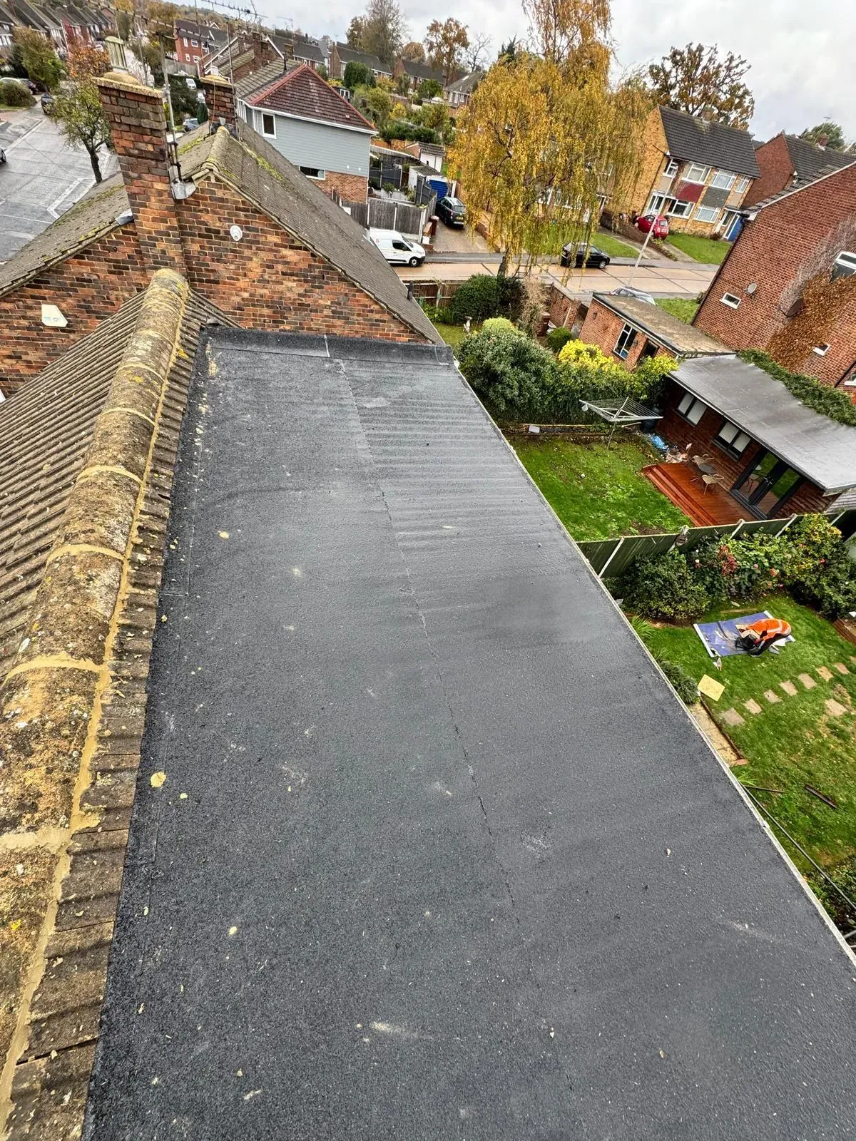 New felt flat roof installation on a Kent home by First Choice Roofing Kent specialists.